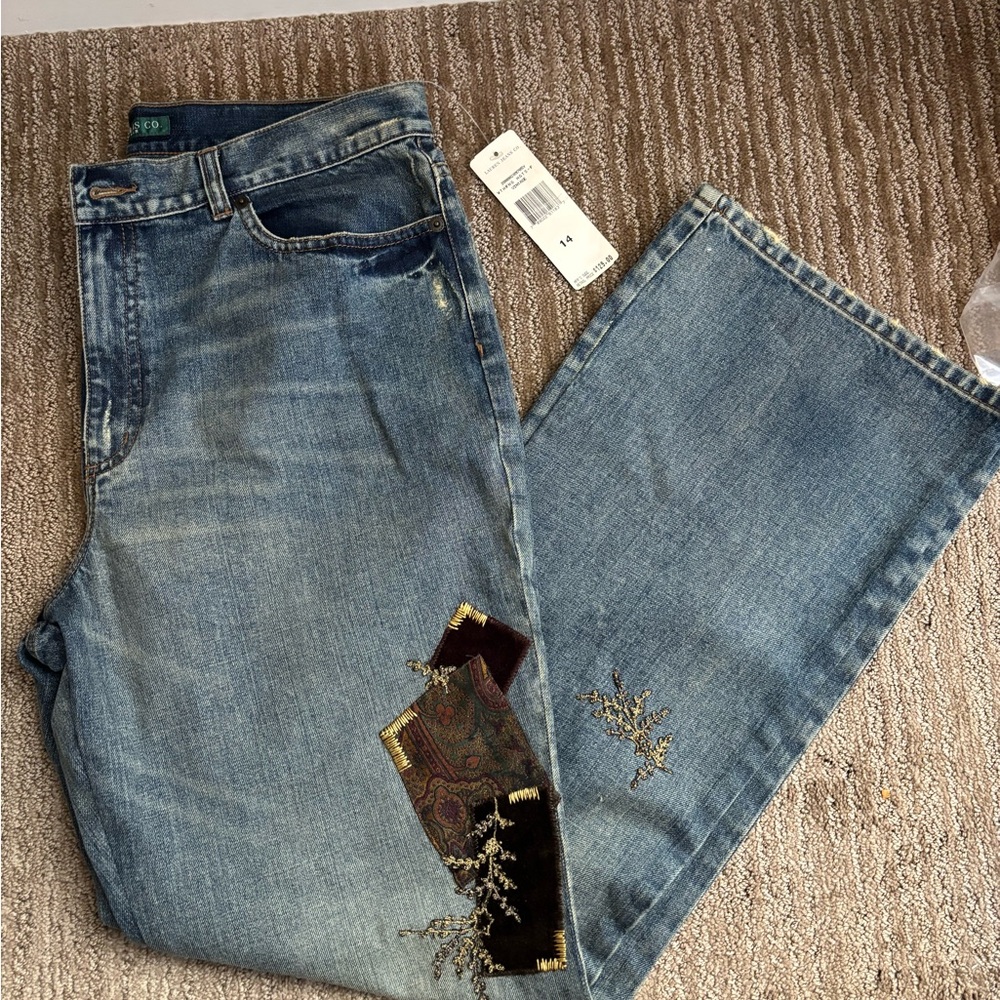 Ralph Lauren Embroidered Blue Jeans with Patchwork